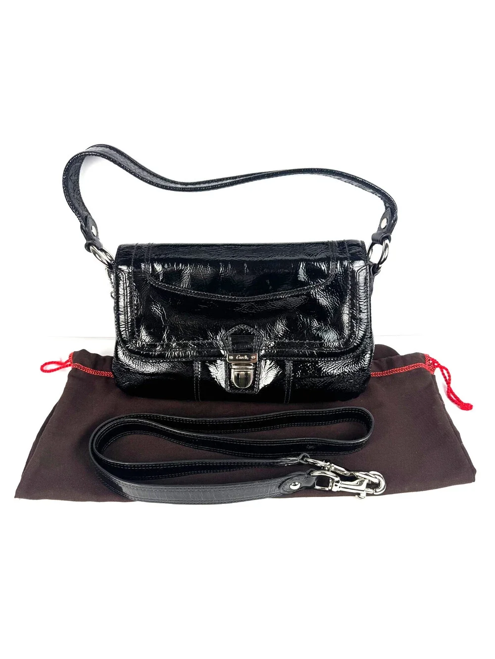 Y2K Coach Poppy Lyla Onyx Crossbody Bag Black Patent Leather Shoulder Purse